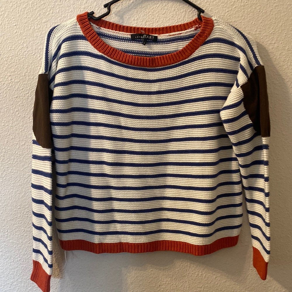 Lemon Tart striped cropped sweater with elbow patches size small